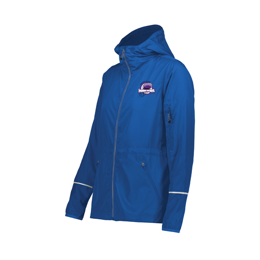 [229782.060.XS-LOGO1] Ladies Packable Full Zip Jacket (Female Adult XS, Royal, Logo 1)